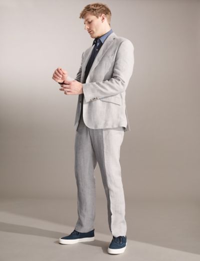 Tailored Fit Pure Linen Puppytooth Trousers